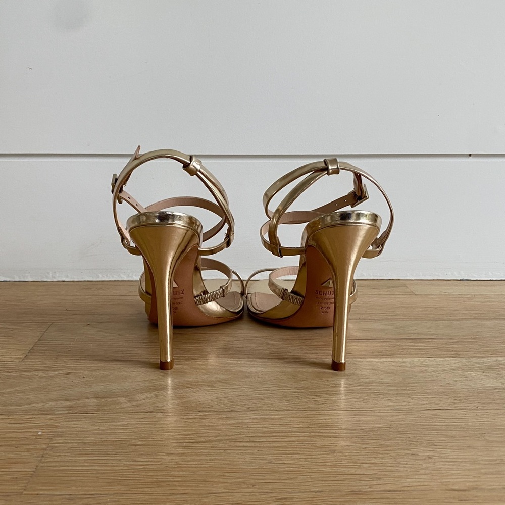 Schutz Gold Strappy Ilara Heels Size 7.5 - Picture 3 of 4